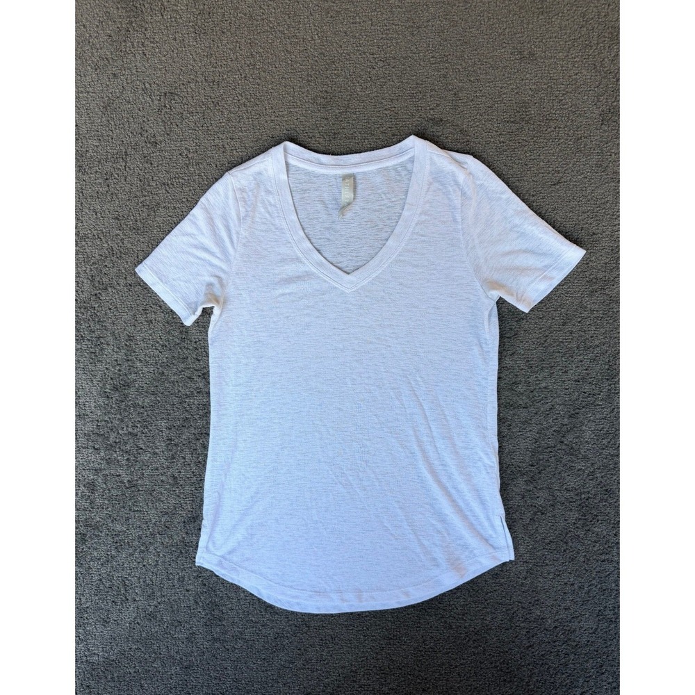 Athleta White Slub Modal Blend V-Neck Short Sleeve T-Shirt XXS Relaxed Fit